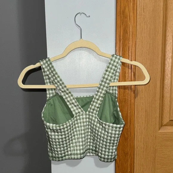 Offline by Aerie Green and White Checkered Long Line Sports Bra Women’s Medium - Picture 2 of 3